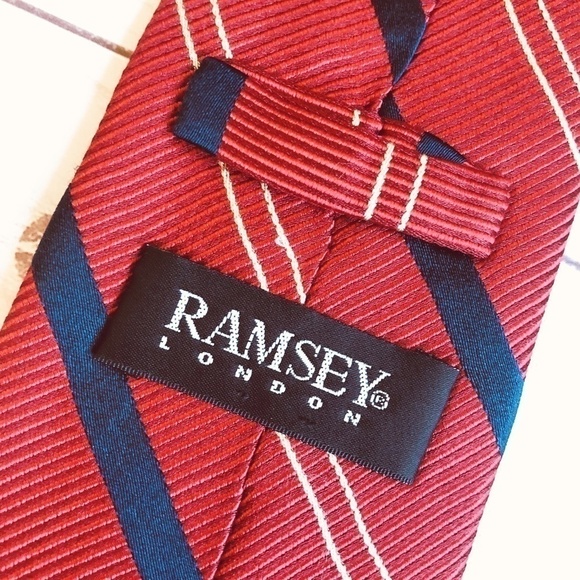 Ramsey London Red with Blue/Tan Stripe Neck Tie - Picture 6 of 7